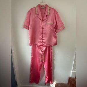 Tesoro Pink Satin Pajama Set with Contrast Trim Size Medium